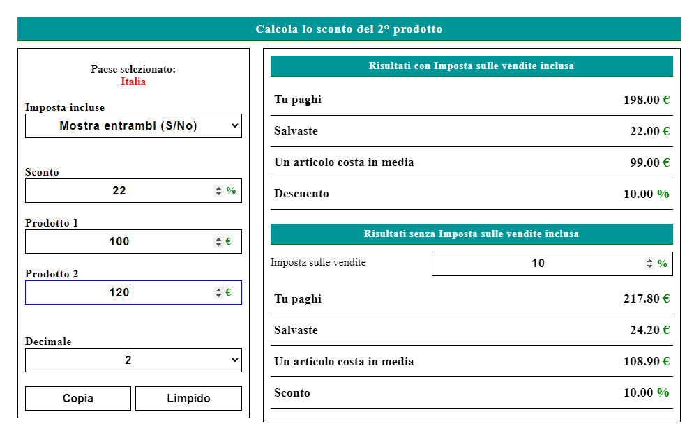 Calcolo Sconto Percentuale